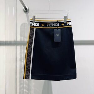 Authentic Fendi Black Skirt iswith Gold and White Accents